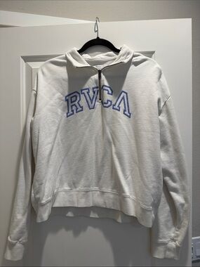 RVCA White Half-Zip Pullover with Purple Arch Logo